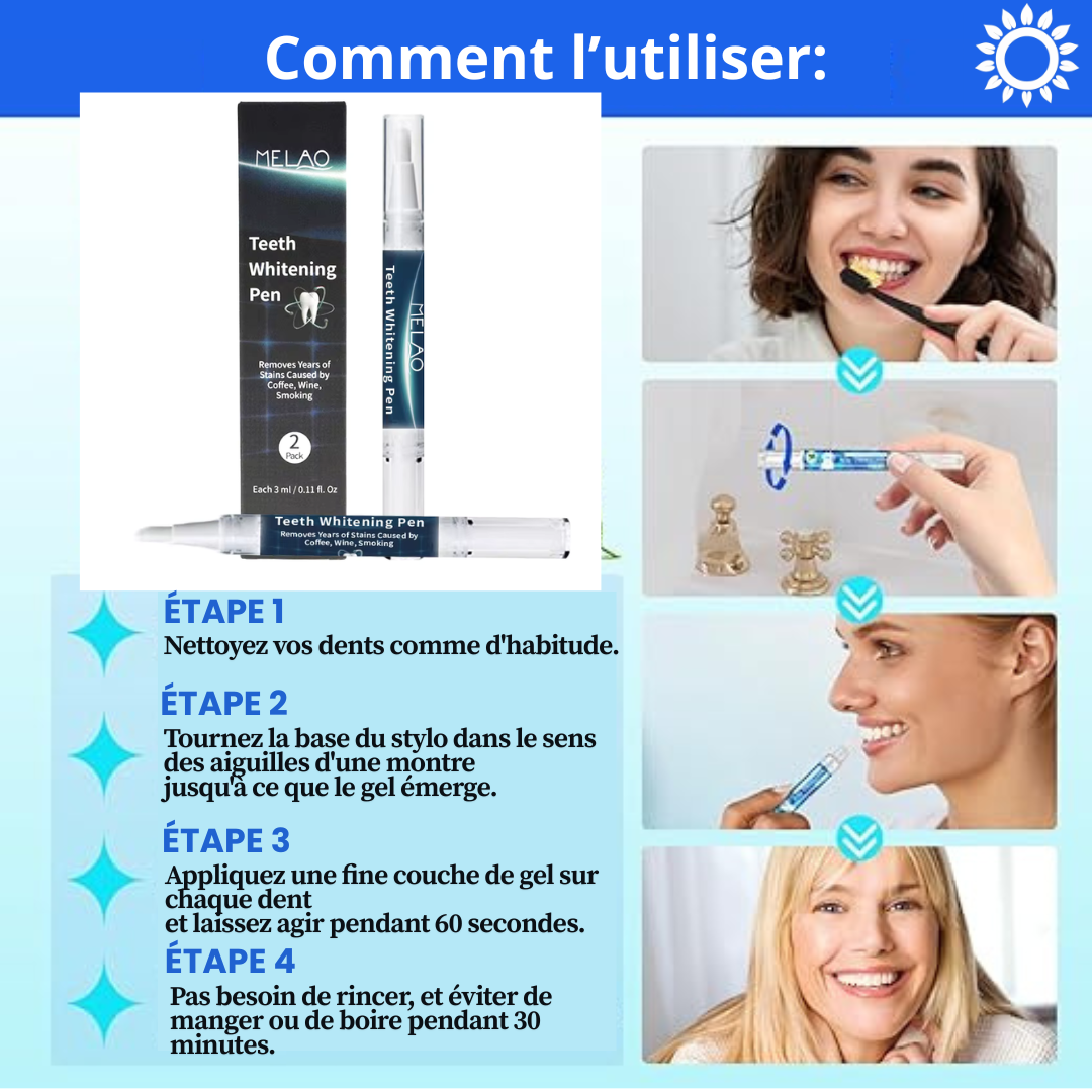 Stylo Blanchissant pour les Dents MELAO – Élimine les Taches de Café, Vin, Tabac